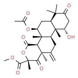 ChemSpider 2D Image | Methyl (2R,4aS,4bR,5S,6aR,10S,10aR,10bR,12aS)-5-acetoxy-10-hydroxy-2,4b,7,7,10a,12a-hexamethyl-12-methylene-1,4,8-trioxohexadecahydro-2H-naphtho[1,2-h]isochromene-2-carboxylate | C28H38O9