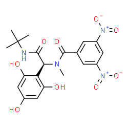 ChemSpider 2D Image | N-Methyl-N-[(1S)-2-[(2-methyl-2-propanyl)amino]-2-oxo-1-(2,4,6-trihydroxyphenyl)ethyl]-3,5-dinitrobenzamide | C20H22N4O9