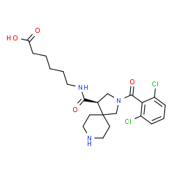 ChemSpider 2D Image | 6-({[(4R)-2-(2,6-Dichlorobenzoyl)-2,8-diazaspiro[4.5]dec-4-yl]carbonyl}amino)hexanoic acid | C22H29Cl2N3O4