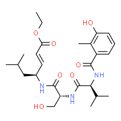 ChemSpider 2D Image | N-(3-Hydroxy-2-methylbenzoyl)-L-valyl-N-[(2E,4S)-1-ethoxy-6-methyl-1-oxo-2-hepten-4-yl]-D-serinamide | C26H39N3O7