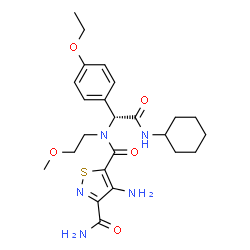 ChemSpider 2D Image | 4-Amino-N~5~-[(1R)-2-(cyclohexylamino)-1-(4-ethoxyphenyl)-2-oxoethyl]-N~5~-(2-methoxyethyl)-1,2-thiazole-3,5-dicarboxamide | C24H33N5O5S
