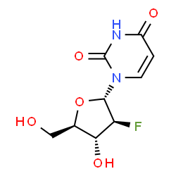 ChemSpider 2D Image | 1-(2-Deoxy-2-fluoro-alpha-D-arabinofuranosyl)-2,4(1H,3H)-pyrimidinedione | C9H11FN2O5
