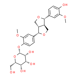 ChemSpider 2D Image | 4-[(1S,3aR,4S,6aS)-4-(4-Hydroxy-3-methoxyphenyl)tetrahydro-1H,3H-furo[3,4-c]furan-1-yl]-2-methoxyphenyl beta-L-talopyranoside | C26H32O11