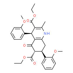 ChemSpider 2D Image | Diethyl (4R,6S,7R)-4,7-bis(2-methoxyphenyl)-2-methyl-5-oxo-1,4,5,6,7,8-hexahydro-3,6-quinolinedicarboxylate | C30H33NO7