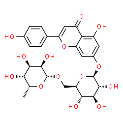 ChemSpider 2D Image | 5-Hydroxy-2-(4-hydroxyphenyl)-4-oxo-4H-chromen-7-yl 6-O-(6-deoxy-beta-D-gulopyranosyl)-beta-D-glucopyranoside | C27H30O14