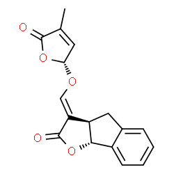 ChemSpider 2D Image | (3E,3aR,8bR)-3-({[(2R)-4-Methyl-5-oxo-2,5-dihydro-2-furanyl]oxy}methylene)-3,3a,4,8b-tetrahydro-2H-indeno[1,2-b]furan-2-one | C17H14O5