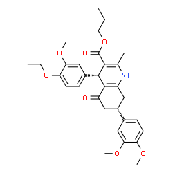 ChemSpider 2D Image | Propyl (4S,7S)-7-(3,4-dimethoxyphenyl)-4-(4-ethoxy-3-methoxyphenyl)-2-methyl-5-oxo-1,4,5,6,7,8-hexahydro-3-quinolinecarboxylate | C31H37NO7