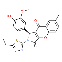 ChemSpider 2D Image | (1S)-2-(5-Ethyl-1,3,4-thiadiazol-2-yl)-1-(4-hydroxy-3-methoxyphenyl)-7-methyl-1,2-dihydrochromeno[2,3-c]pyrrole-3,9-dione | C23H19N3O5S