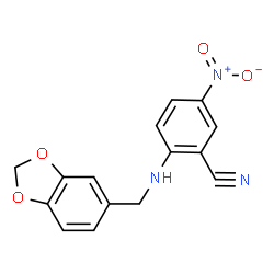 ChemSpider 2D Image | 2-[(1,3-Benzodioxol-5-ylmethyl)amino]-5-nitrobenzonitrile | C15H11N3O4