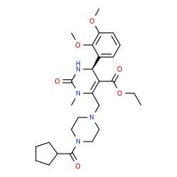 ChemSpider 2D Image | Ethyl (4S)-6-{[4-(cyclopentylcarbonyl)-1-piperazinyl]methyl}-4-(2,3-dimethoxyphenyl)-1-methyl-2-oxo-1,2,3,4-tetrahydro-5-pyrimidinecarboxylate | C27H38N4O6