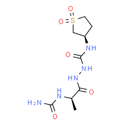 ChemSpider 2D Image | 2-[(2R)-2-(Carbamoylamino)propanoyl]-N-[(3R)-1,1-dioxidotetrahydro-3-thiophenyl]hydrazinecarboxamide (non-preferred name) | C9H17N5O5S