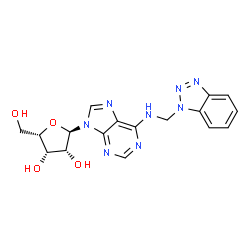 ChemSpider 2D Image | N-(1H-Benzotriazol-1-ylmethyl)-9-(alpha-L-lyxofuranosyl)-9H-purin-6-amine | C17H18N8O4