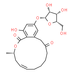 ChemSpider 2D Image | (3S,5Z)-16-Hydroxy-3-methyl-1,11-dioxo-3,4,7,8,9,10,11,12-octahydro-1H-2-benzoxacyclotetradecin-14-yl beta-L-lyxofuranoside | C23H30O9