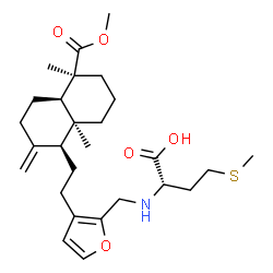 ChemSpider 2D Image | N-[(3-{2-[(1S,4aR,5S,8aS)-5-(Methoxycarbonyl)-5,8a-dimethyl-2-methylenedecahydro-1-naphthalenyl]ethyl}-2-furyl)methyl]-L-methionine | C27H41NO5S