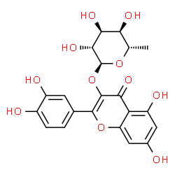 ChemSpider 2D Image | 2-(3,4-Dihydroxyphenyl)-5,7-dihydroxy-4-oxo-4H-chromen-3-yl 6-deoxy-alpha-L-altropyranoside | C21H20O11