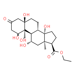 ChemSpider 2D Image | Ethyl (1beta,5alpha,8alpha,9beta,11beta,14beta,17alpha)-1,5,11,14,19-pentahydroxy-3-oxoandrostane-17-carboxylate | C22H34O8