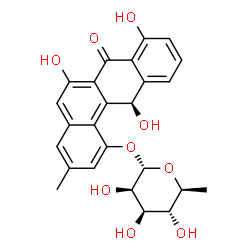 ChemSpider 2D Image | (12R)-6,8,12-Trihydroxy-3-methyl-7-oxo-7,12-dihydro-1-tetraphenyl 6-deoxy-alpha-L-mannopyranoside | C25H24O9