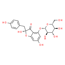 ChemSpider 2D Image | (2S)-2,6-Dihydroxy-2-(4-hydroxybenzyl)-3-oxo-2,3-dihydro-1-benzofuran-4-yl beta-D-glucopyranoside | C21H22O11