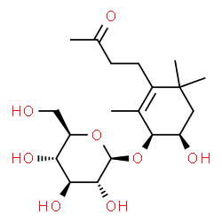 ChemSpider 2D Image | (1S,6R)-6-Hydroxy-2,4,4-trimethyl-3-(3-oxobutyl)-2-cyclohexen-1-yl beta-D-glucopyranoside | C19H32O8