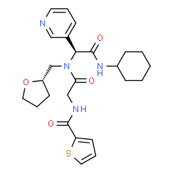 ChemSpider 2D Image | N-(2-{[(1S)-2-(Cyclohexylamino)-2-oxo-1-(3-pyridinyl)ethyl][(2S)-tetrahydro-2-furanylmethyl]amino}-2-oxoethyl)-2-thiophenecarboxamide | C25H32N4O4S