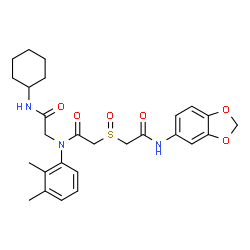ChemSpider 2D Image | N~2~-({[2-(1,3-Benzodioxol-5-ylamino)-2-oxoethyl]sulfinyl}acetyl)-N-cyclohexyl-N~2~-(2,3-dimethylphenyl)glycinamide | C27H33N3O6S
