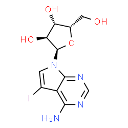 ChemSpider 2D Image | 5-Iodo-7-(alpha-L-xylofuranosyl)-7H-pyrrolo[2,3-d]pyrimidin-4-amine | C11H13IN4O4