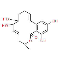 ChemSpider 2D Image | (3R,5E,7S,8R,11E)-7,8,14,16-Tetrahydroxy-3-methyl-3,4,7,8,9,10-hexahydro-1H-2-benzoxacyclotetradecin-1-one | C18H22O6
