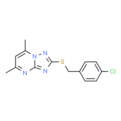 ChemSpider 2D Image | 2-[(4-Chlorobenzyl)sulfanyl]-5,7-dimethyl[1,2,4]triazolo[1,5-a]pyrimidine | C14H13ClN4S