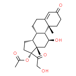 ChemSpider 2D Image | (9beta,11beta,14beta)-11,21-Dihydroxy-3,20-dioxopregn-4-en-17-yl acetate | C23H32O6