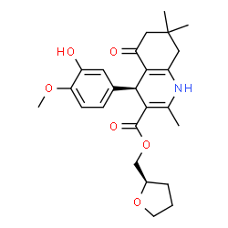 ChemSpider 2D Image | (2R)-Tetrahydro-2-furanylmethyl (4S)-4-(3-hydroxy-4-methoxyphenyl)-2,7,7-trimethyl-5-oxo-1,4,5,6,7,8-hexahydro-3-quinolinecarboxylate | C25H31NO6