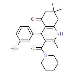 ChemSpider 2D Image | (4R)-4-(3-Hydroxyphenyl)-2,7,7-trimethyl-3-(1-piperidinylcarbonyl)-4,6,7,8-tetrahydro-5(1H)-quinolinone | C24H30N2O3