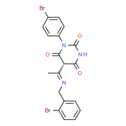 ChemSpider 2D Image | (5S)-5-[(1E)-N-(2-Bromobenzyl)ethanimidoyl]-1-(4-bromophenyl)-2,4,6(1H,3H,5H)-pyrimidinetrione | C19H15Br2N3O3