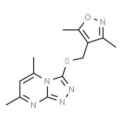 ChemSpider 2D Image | 3-{[(3,5-Dimethyl-1,2-oxazol-4-yl)methyl]sulfanyl}-5,7-dimethyl[1,2,4]triazolo[4,3-a]pyrimidine | C13H15N5OS