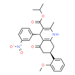 ChemSpider 2D Image | Isopropyl (4S,7R)-7-(2-methoxyphenyl)-2-methyl-4-(3-nitrophenyl)-5-oxo-1,4,5,6,7,8-hexahydro-3-quinolinecarboxylate | C27H28N2O6