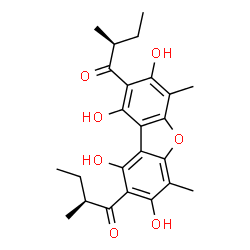 ChemSpider 2D Image | (2S,2'S)-1,1'-(1,3,7,9-Tetrahydroxy-4,6-dimethyldibenzo[b,d]furan-2,8-diyl)bis(2-methyl-1-butanone) | C24H28O7