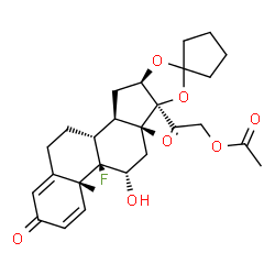 ChemSpider 2D Image | 2-[(4a'R,4b'S,5'S,6a'R,6b'S,9a'R,10a'R,10b'R)-4b'-Fluoro-5'-hydroxy-4a',6a'-dimethyl-2'-oxo-2',4a',4b',5',6',6a',9a',10',10a',10b',11',12'-dodecahydro-6b'H-spiro[cyclopentane-1,8'-naphtho[2',1':4,5]in
deno[1,2-d][1,3]dioxol]-6b'-yl]-2-oxoethyl acetate | C28H35FO7