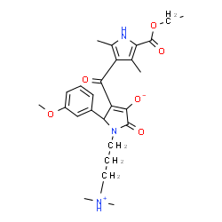 ChemSpider 2D Image | (5S)-1-[3-(Dimethylammonio)propyl]-4-{[5-(ethoxycarbonyl)-2,4-dimethyl-1H-pyrrol-3-yl]carbonyl}-5-(3-methoxyphenyl)-2-oxo-2,5-dihydro-1H-pyrrol-3-olate | C26H33N3O6