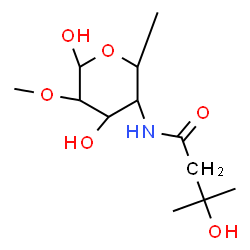 ChemSpider 2D Image | 4,6-Dideoxy-4-[(3-hydroxy-3-methylbutanoyl)amino]-2-O-methyl-beta-D-mannopyranose | C12H23NO6
