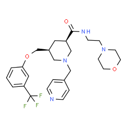 ChemSpider 2D Image | (3R,5S)-N-[2-(4-Morpholinyl)ethyl]-1-(4-pyridinylmethyl)-5-{[3-(trifluoromethyl)phenoxy]methyl}-3-piperidinecarboxamide | C26H33F3N4O3