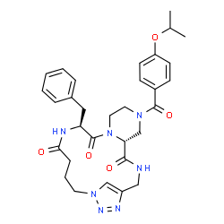 ChemSpider 2D Image | (5R,12S)-12-Benzyl-7-(4-isopropoxybenzoyl)-3,7,10,13,18,19,20-heptaazatricyclo[16.2.1.0~5,10~]henicosa-1(21),19-diene-4,11,14-trione | C31H37N7O5