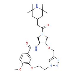 ChemSpider 2D Image | (4S,8S)-19-Methoxy-6-[(2,2,6,6-tetramethyl-4-piperidinyl)acetyl]-9,17-dioxa-3,6,12,13,14-pentaazatetracyclo[16.3.1.1~11,14~.0~4,8~]tricosa-1(22),11(23),12,18,20-pentaen-2-one | C28H40N6O5