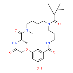 ChemSpider 2D Image | (6S)-21-Hydroxy-6,8-dimethyl-13-[(2,2,3,3-tetramethylcyclopropyl)carbonyl]-2-oxa-5,8,13,17-tetraazabicyclo[17.3.1]tricosa-1(23),19,21-triene-4,7,18-trione | C28H42N4O6