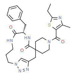 ChemSpider 2D Image | (6S)-6-Benzyl-1'-[(2-ethyl-4-methyl-1,3-thiazol-5-yl)carbonyl]-4H,7H-spiro[5,8,12,13,14-pentaazabicyclo[10.2.1]pentadeca-1(15),13-diene-3,4'-piperidine]-4,7-dione | C28H35N7O3S