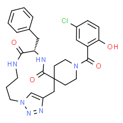 ChemSpider 2D Image | (6S)-6-Benzyl-1'-(5-chloro-2-hydroxybenzoyl)-4H,7H-spiro[5,8,12,13,14-pentaazabicyclo[10.2.1]pentadeca-1(15),13-diene-3,4'-piperidine]-4,7-dione | C28H31ClN6O4