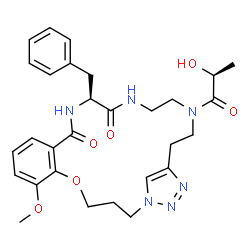 ChemSpider 2D Image | (14S)-14-Benzyl-19-[(2S)-2-hydroxypropanoyl]-7-methoxy-5-oxa-1,13,16,19,23,24-hexaazatricyclo[20.2.1.0~6,11~]pentacosa-6,8,10,22(25),23-pentaene-12,15-dione | C29H36N6O6