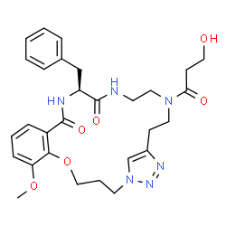ChemSpider 2D Image | (14S)-14-Benzyl-19-(3-hydroxypropanoyl)-7-methoxy-5-oxa-1,13,16,19,23,24-hexaazatricyclo[20.2.1.0~6,11~]pentacosa-6,8,10,22(25),23-pentaene-12,15-dione | C29H36N6O6