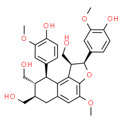 ChemSpider 2D Image | 4,4'-[(1S,2S,7R,8R,9S)-1,7,8-Tris(hydroxymethyl)-4-methoxy-1,2,6,7,8,9-hexahydronaphtho[2,1-b]furan-2,9-diyl]bis(2-methoxyphenol) | C30H34O9