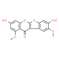 ChemSpider 2D Image | 3,8-Dihydroxy-1,9-dimethoxy-11H-[1]benzofuro[2,3-b]chromen-11-one | C17H12O7