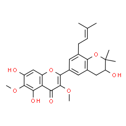 ChemSpider 2D Image | 3',5,7-Trihydroxy-3,6-dimethoxy-2',2'-dimethyl-8'-(3-methyl-2-buten-1-yl)-3',4'-dihydro-2'H,4H-2,6'-bichromen-4-one | C27H30O8