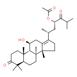 ChemSpider 2D Image | (8alpha,9beta,11beta,14beta,23S)-11-Hydroxy-3,24-dioxodammar-13(17)-en-23-yl acetate | C32H50O5